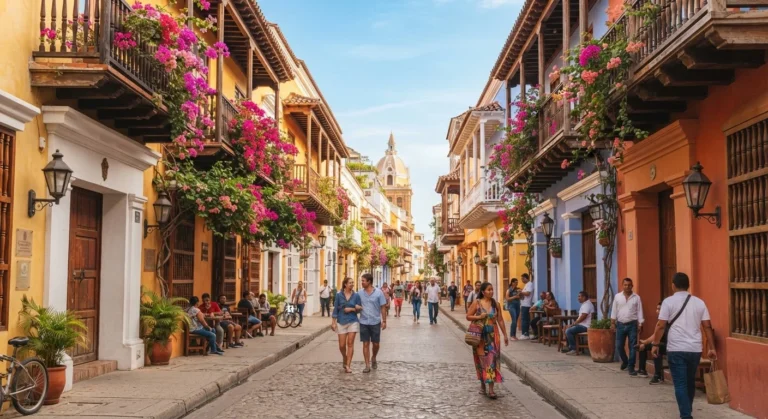 Calle colonial de Cartagena de Indias, Colombia